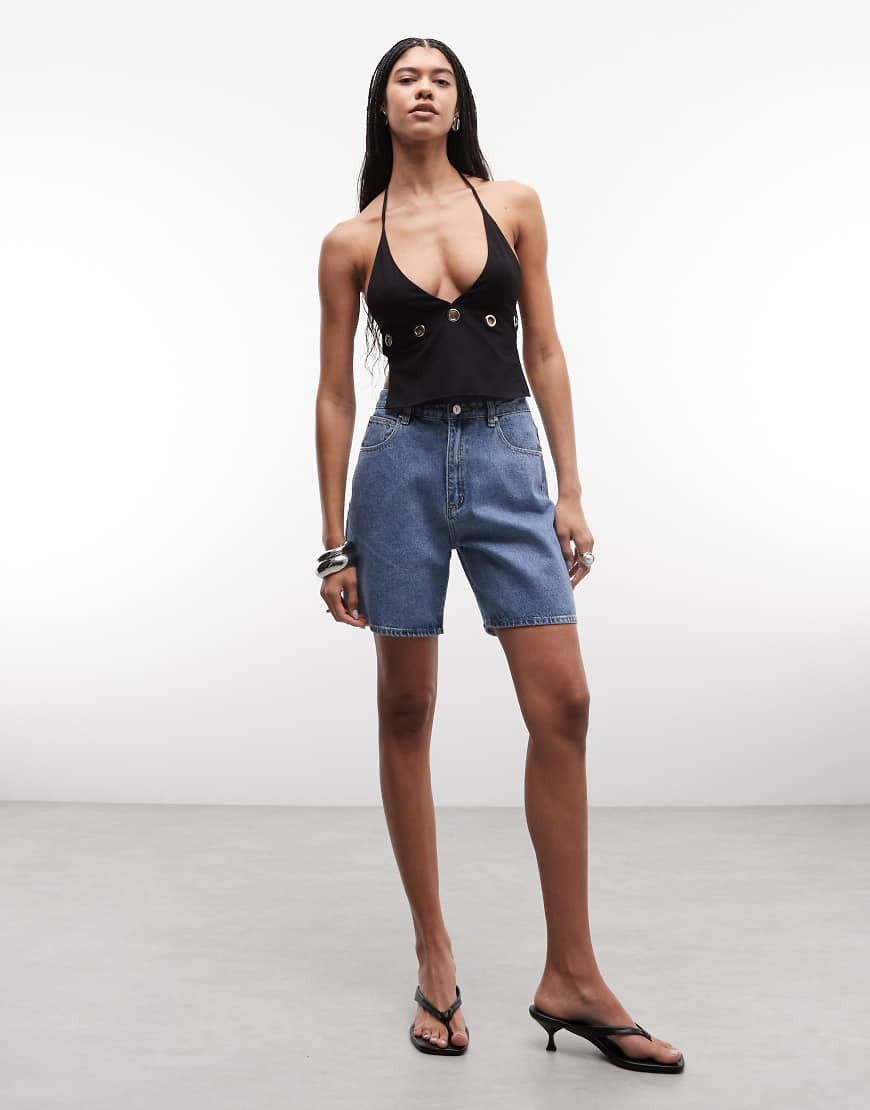 Abrand high rise denim shorts in mid wash blue | ASOS (Global)