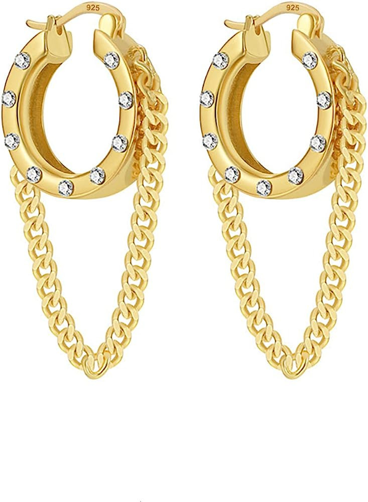 Ritach 925 Sterling Silver Huggie Hoop Earrings for Women Trendy Cubic Zirconia Chunky Drop Dangl... | Amazon (US)