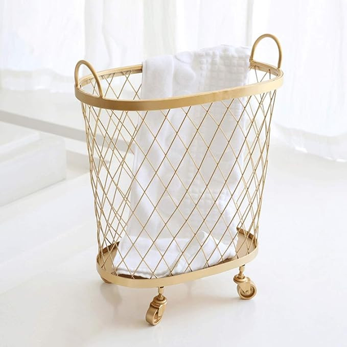 Fong Rolling Laundry Hamper - Wrought Iron Toy Storage Box Kitchen Storage Basket (Color : Gold) | Amazon (US)