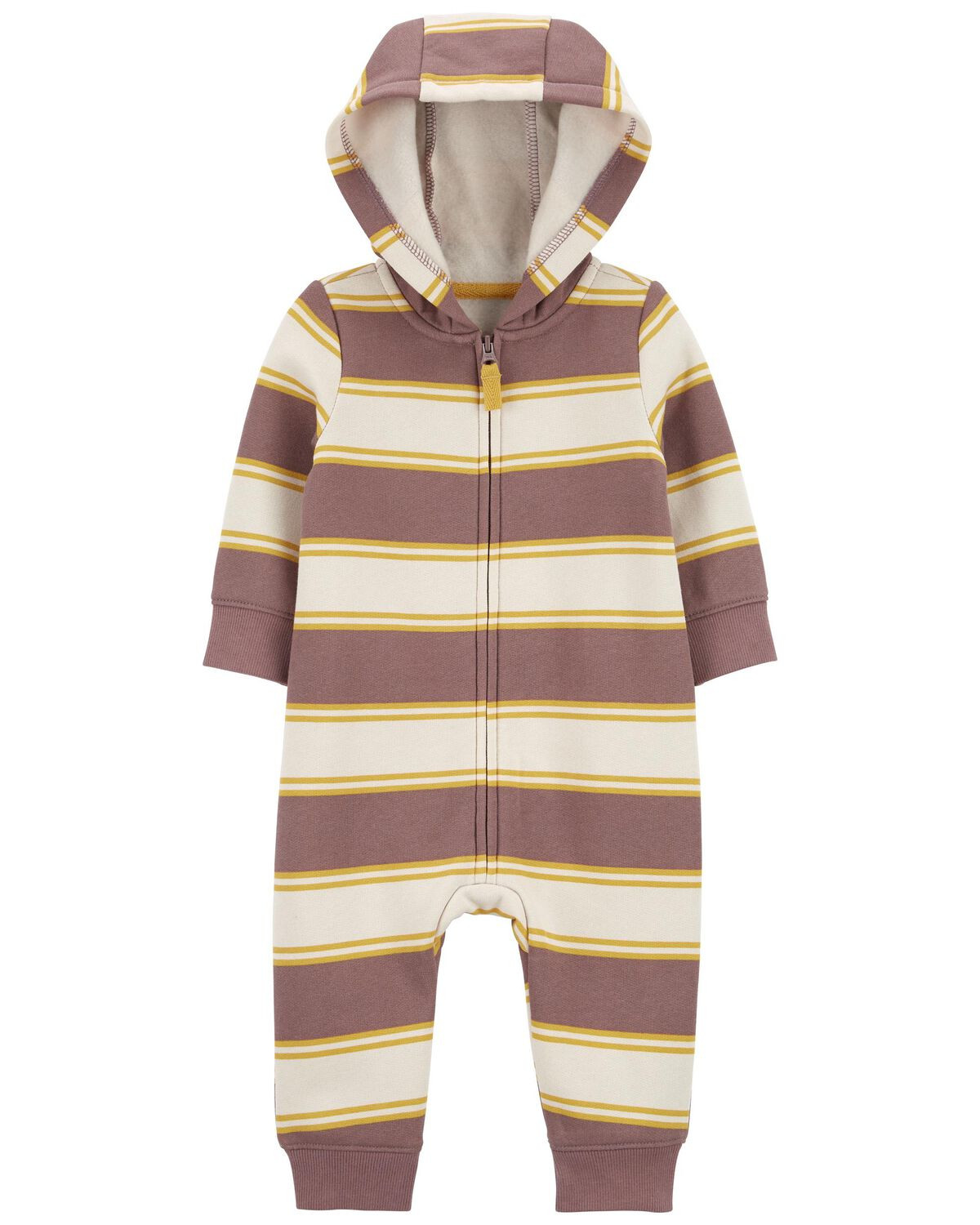 Brown/Yellow Baby Striped Hooded Zip-Up Fleece Jumpsuit | carters.com | Carter's