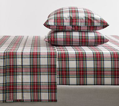 Stewart Plaid Organic Percale Sheet Set | Pottery Barn (US)