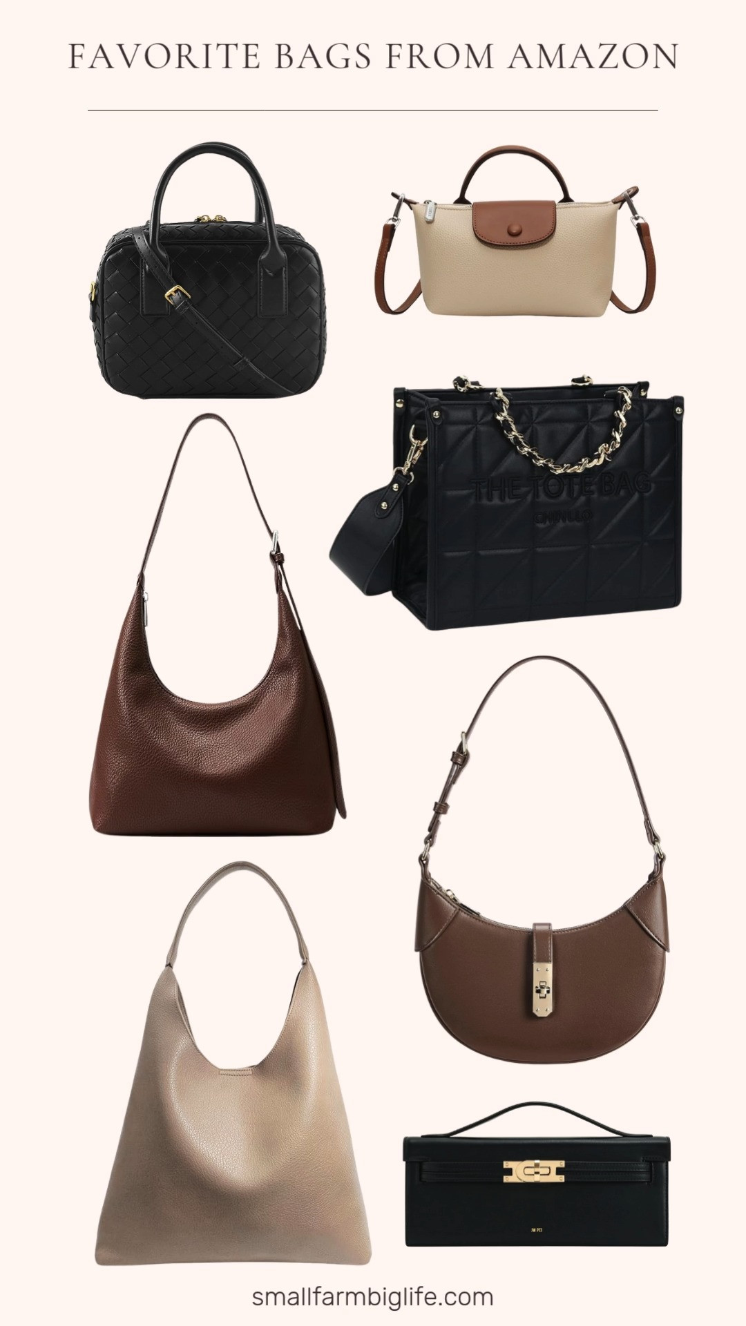 Favorite bags from Amazon with timeless, everyday style 🤍
From woven crossbodies and crescent shoulder bags to structured top handle totes, these black, brown, beige, and cream styles are easy to mix with any outfit. Polished, practical, and perfect for daily wear ✨ 

 #LTKootd #LTKOver40