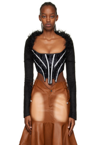 Black Sheer Detailed Faux-Fur Cardigan | SSENSE