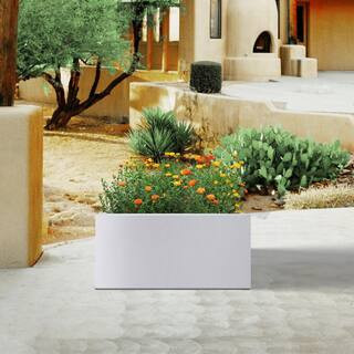 32 in. L Rectangule Solid White Concrete Planter, ModernPlant Pot, Handmade Garden Flower Pot for Outdoor | The Home Depot