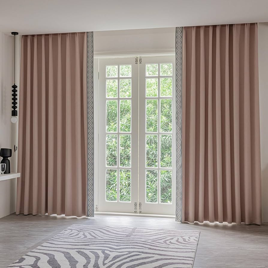 Cream Cotton Blend Curtain Panels with Trim Design, Pinch Pleat Curtains, Blackout Curtains for S... | Amazon (US)