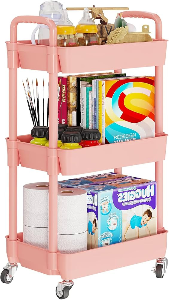 Laiensia 3-Tier Storage Cart,Multifunction Utility Rolling Cart Kitchen Storage Organizer,Mobile ... | Amazon (US)