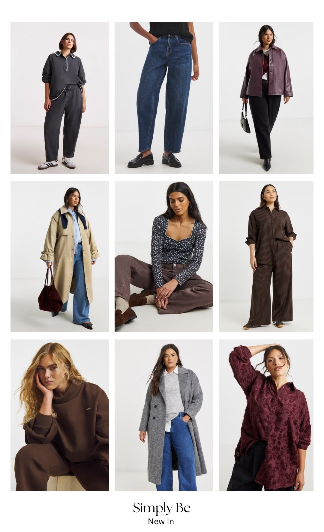 Simply Be - New In
Sizes 10-32 

Plus size new in winter outfit inspiration tracksuits barrel jeans grey coat trench coat work wear burgundy short coat 

#LTKcurves #LTKplussize #LTKuk