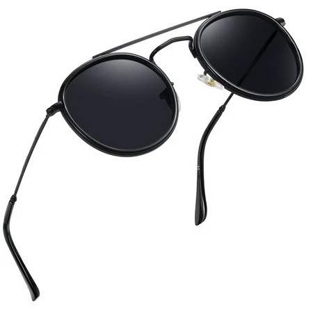 Joopin Retro Round Double Bridge Sunglasses Black Retro Polarized Shades Men Women | Walmart (US)