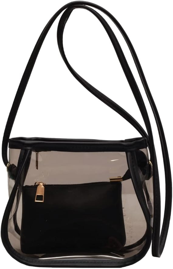 Stadium-Approved Clear Crossbody Bag - Accessible Fashion for Sports Events (Black) | Amazon (US)