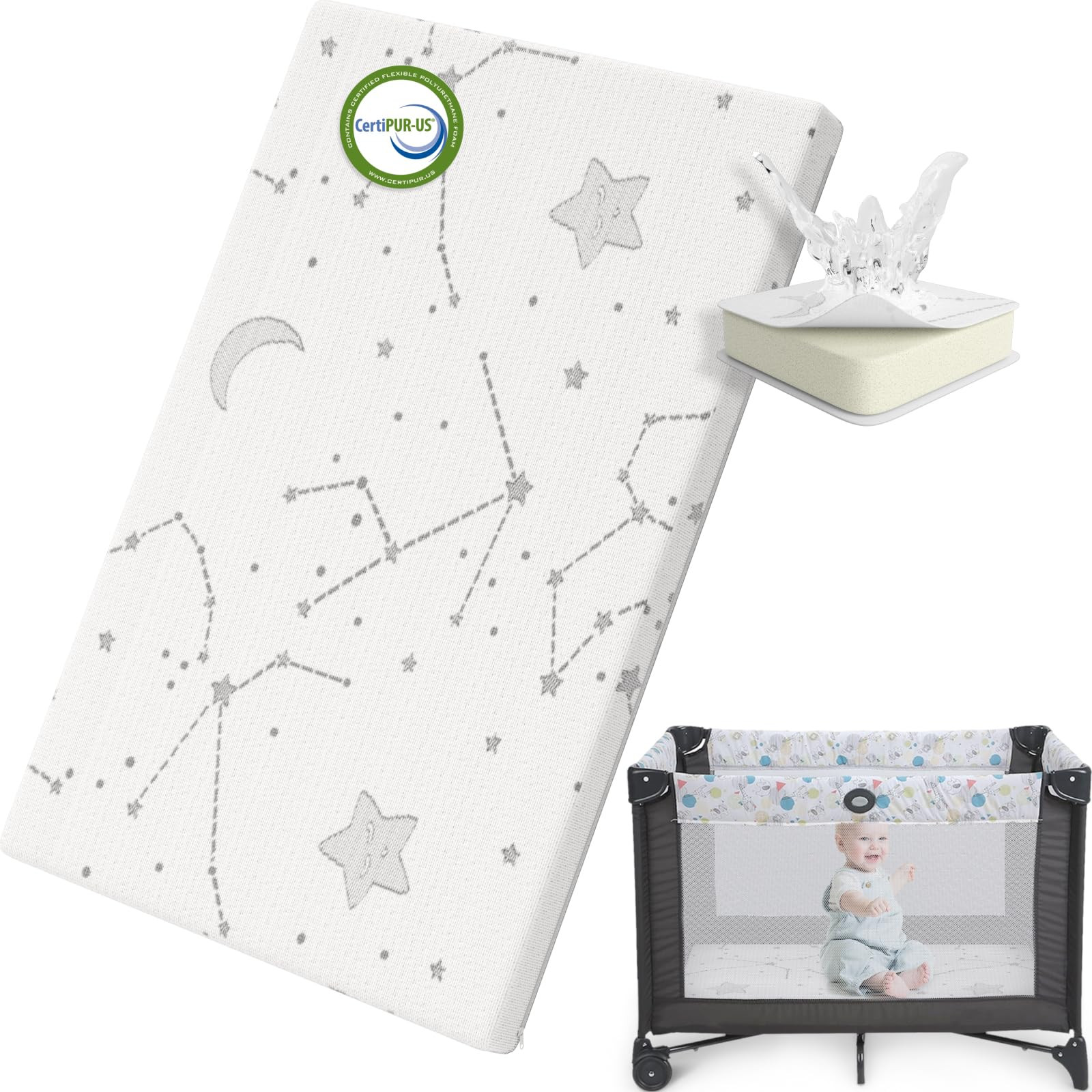 YENING Pack and Play Mattress Topper Baby Pack N Play Mattresses for Playpen and Playard with Was... | Amazon (US)