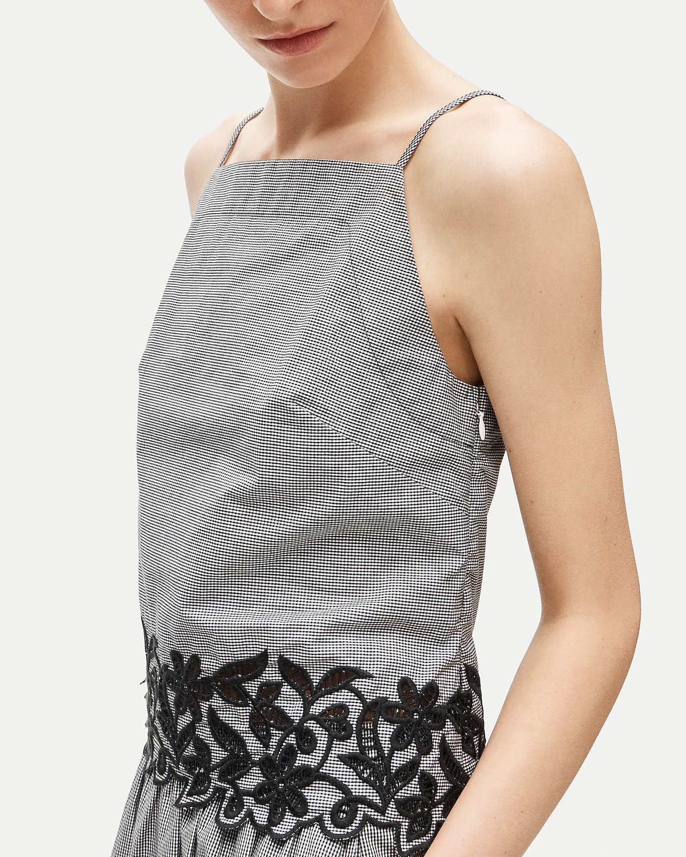 Embroidered high-neck top in cotton poplin gingham | J. Crew US
