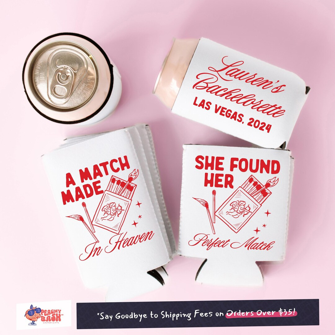 Match Made in Heaven Bachelorette Can Cooler, Personalized She Found Her Perfect Match Can Sleeve... | Etsy (US)