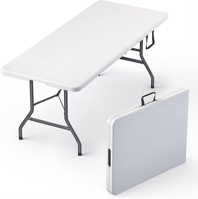 6 Feet Foldable Table with Built in Handle & Steel Legs | 6FT Heavy Duty Folding Portable | Perfe... | Amazon (US)