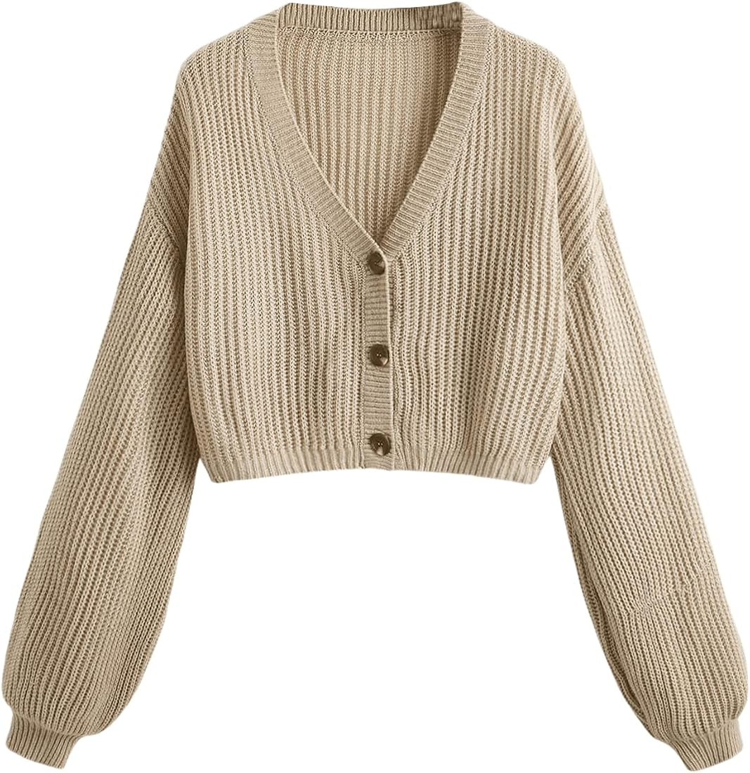 Women's Long Sleeve Plaid Button Front V Neck Soft Knit Cardigan Sweaters | Amazon (US)
