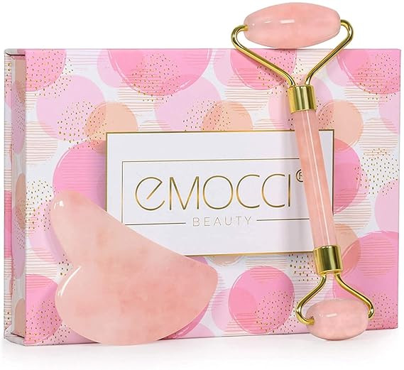 Jade Roller for Face Rose Quartz Gua Sha Massage Facial Rollers Natural Real Crystal Stone for An... | Amazon (US)