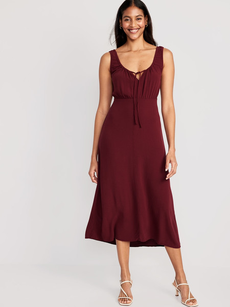 Waist-Defined Sleeveless Crepe Midi Dress for Women | Old Navy (US)