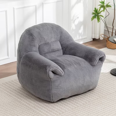 Racxily Bean Bag Chair, Comfy Bean Bag Sofa with Back Support, Faux Fur Bean Bag Chairs for Adults and Kids, Stuffed Floor Sofa, Dark Gray | Target