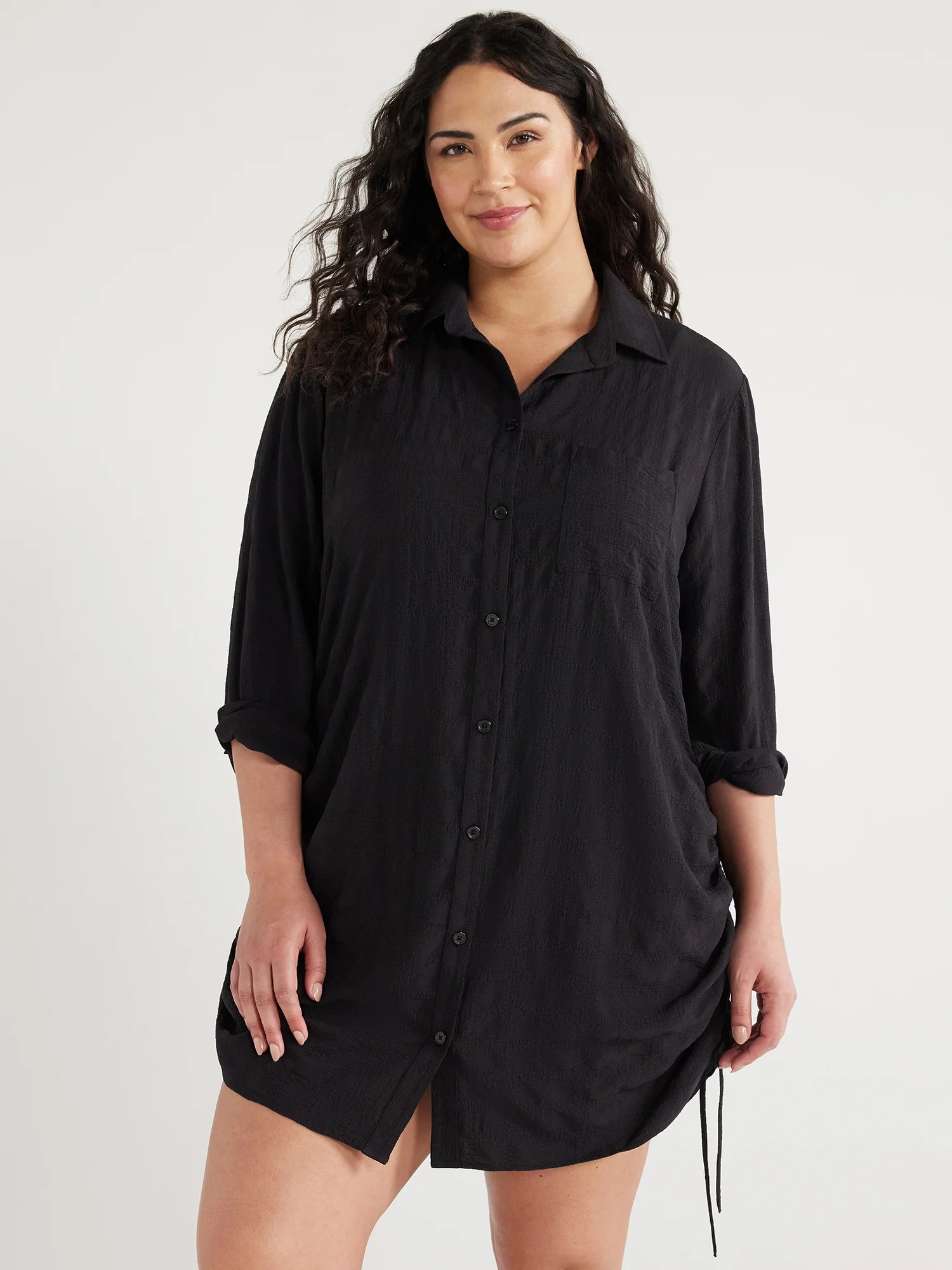 Time and Tru Women's and Women's Plus Shirt Coverup with Long Sleeves, Sizes S-3X - Walmart.com | Walmart (US)