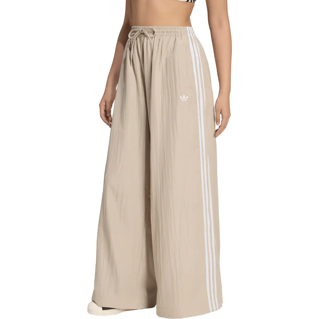 adidas Originals Firebird Wide Leg Track Pants in Khaki Three/White at Nordstrom, Size Large | Nordstrom