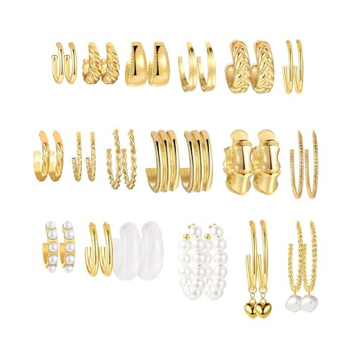 18 Pairs Gold Earrings Gold Hoop Earrings | Amazon (US)