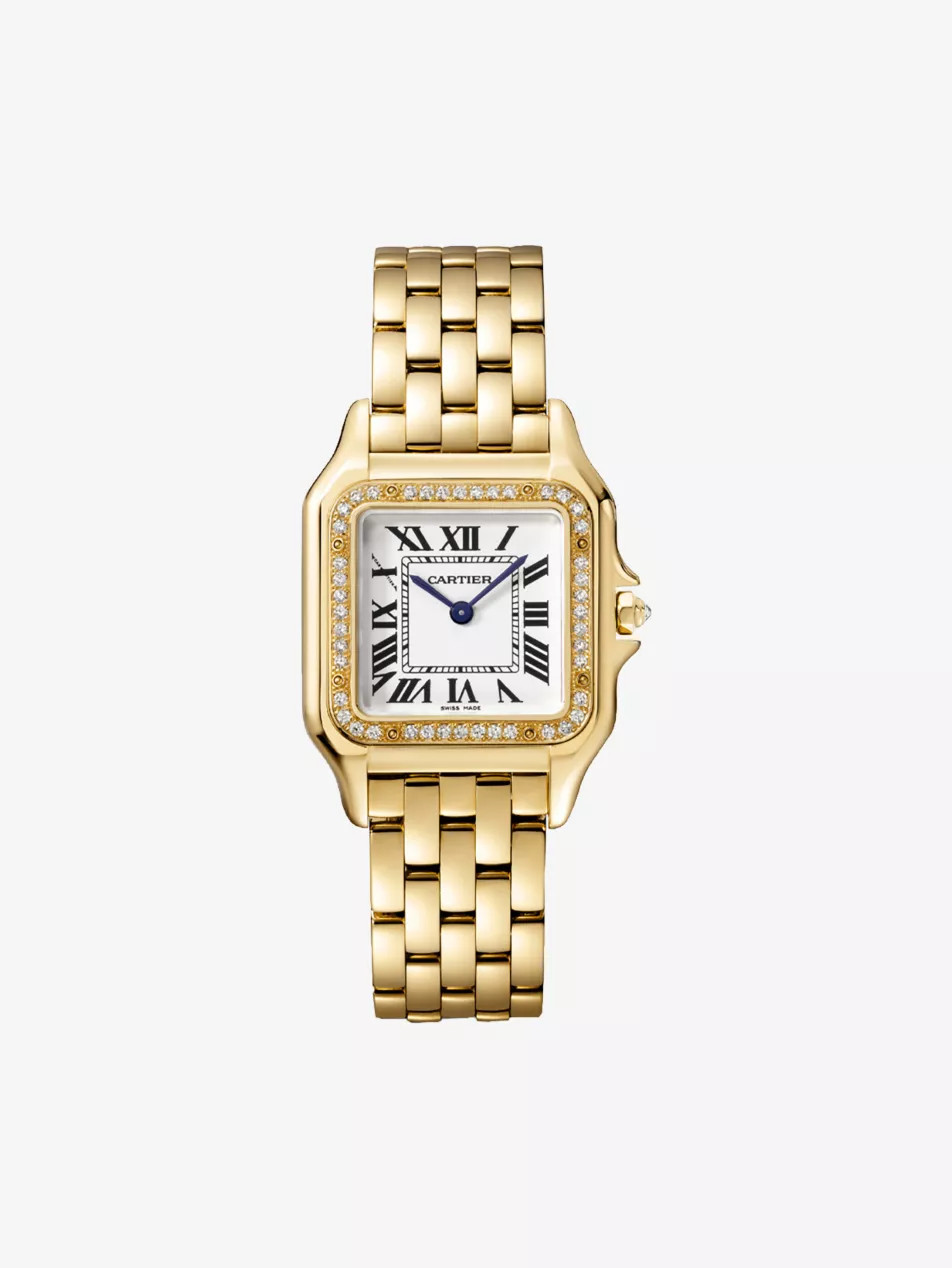 CRWJPN0016 Panthère de Cartier medium 18ct yellow-gold and 0.31ct brilliant-cut diamond quartz w... | Selfridges