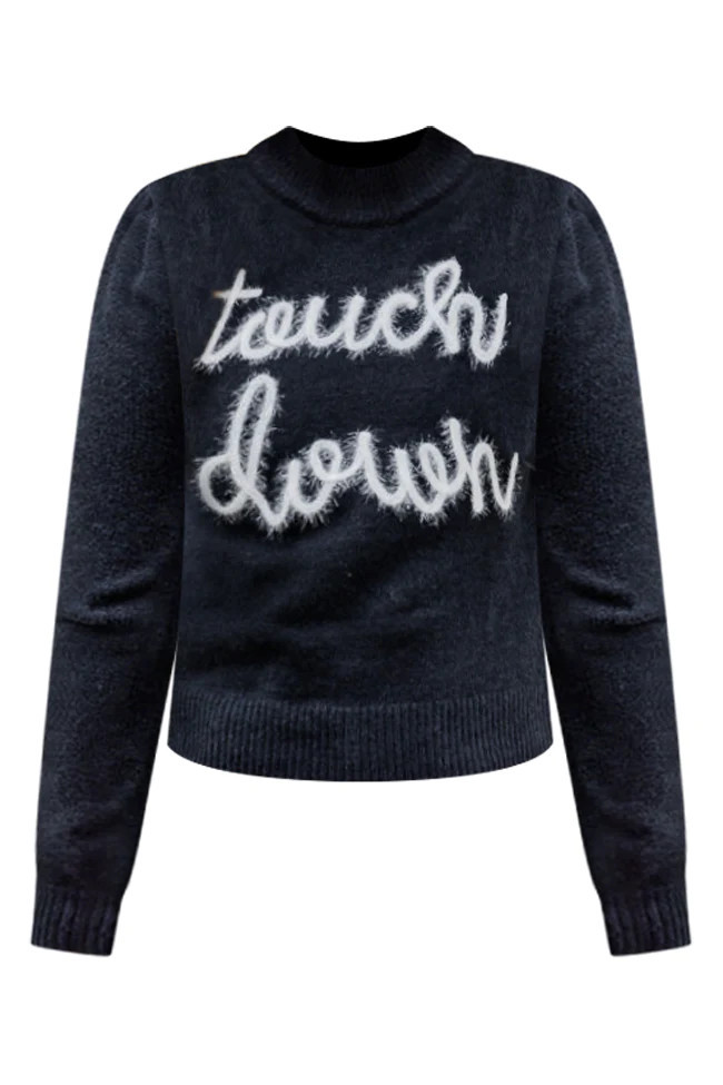 Forever Waiting Black Touchdown Script Sweater | Pink Lily