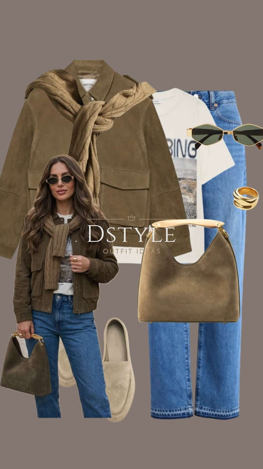 Shop the Look:

The Jacket: A structured Aritzia suede bomber in a stunning rustic brown.

The Layering: A tonal cable-knit sweater draped over an iconic Anine Bing graphic tee.

The Hero Bag: My favorite suede hobo bag with its signature gold handle.

Footwear: Neutral suede loafers for a soft, comfortable finish.

Accessories: Bold gold chunky ring and geometric sunnies. 

 

#LTKootd #LTKSeasonal #LTKWorkwear