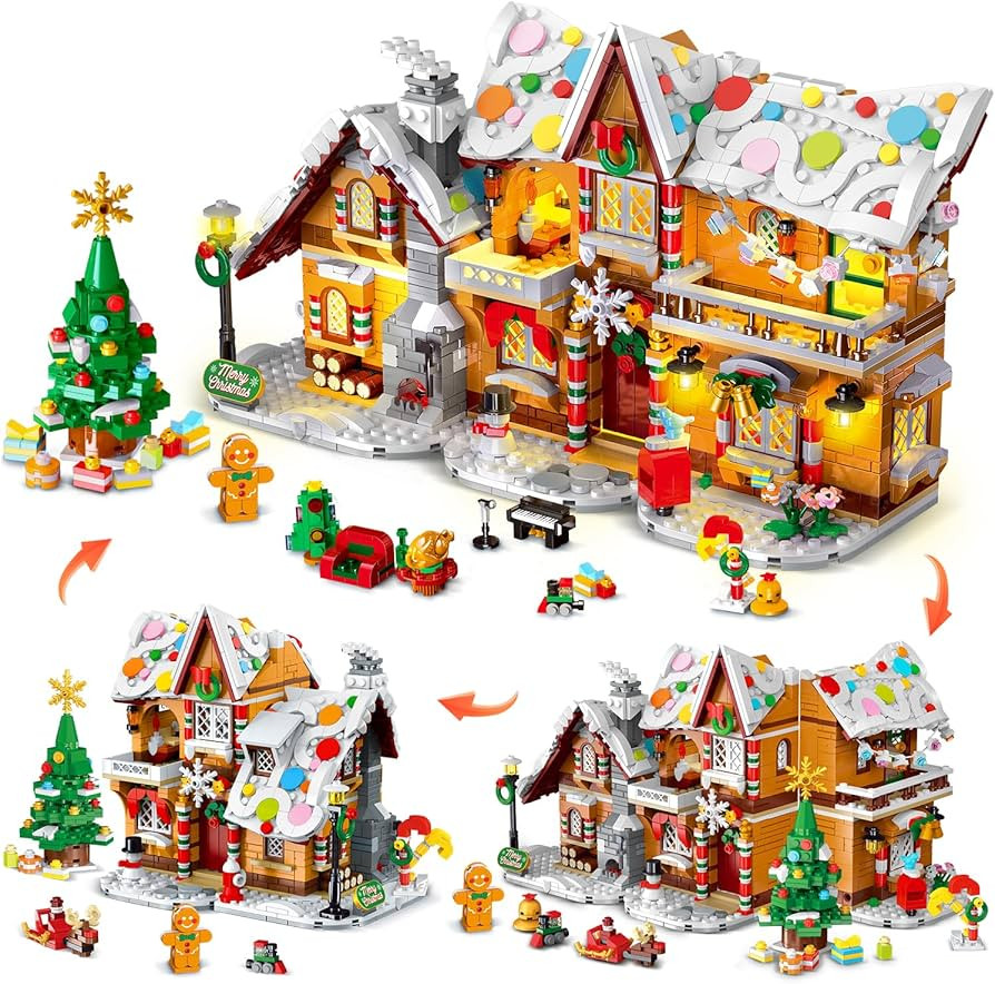 HOGOKIDS 3 Style Christmas 2025 Gingerbread House Building Set with Light - 1477PCS Christmas Hol... | Amazon (US)