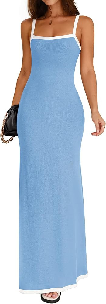 ZESICA Women's 2026 Summer Spaghetti Straps Maxi Dress Sleeveless Square Neck Lightweight Long Be... | Amazon (US)