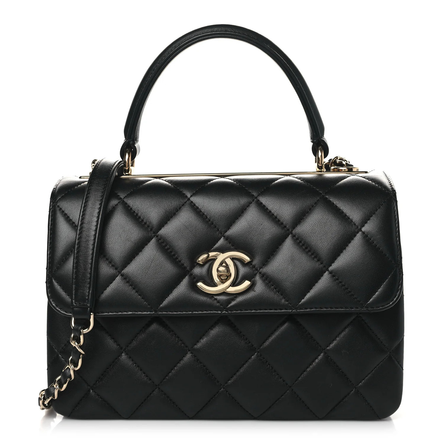 Lambskin Quilted Small Trendy CC Dual Handle Flap Bag Black | FASHIONPHILE (US)