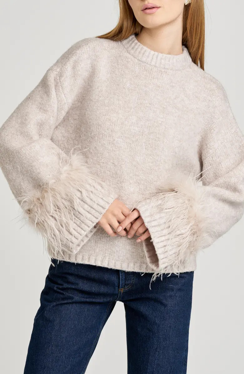 Pia Feather Trim Mock Neck Sweater | Nordstrom