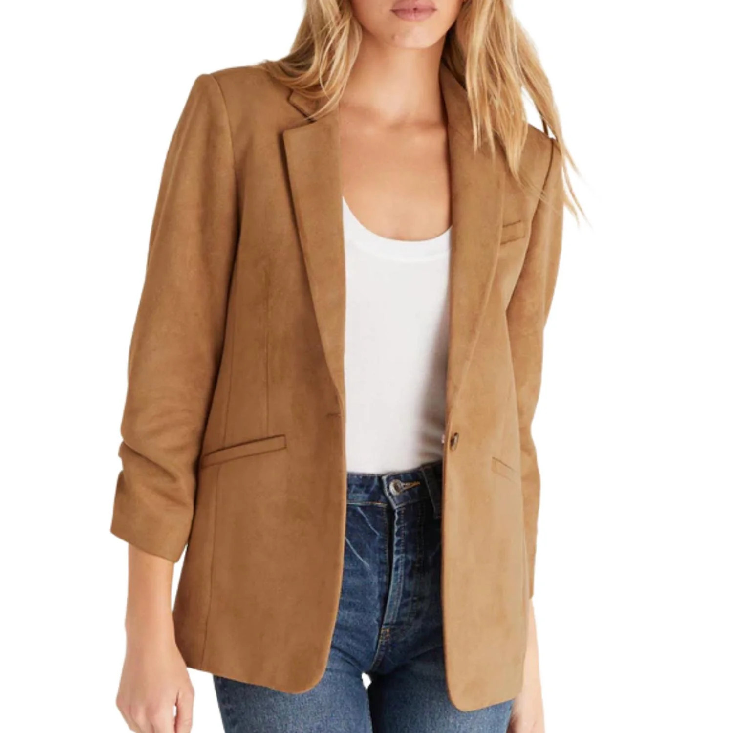 Sandelle Faux Suede Blazer In Camel Brown | Shop Simon