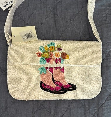 \ud83d\udc62VIRAL NWT\ud83d\udc62 Cream Cowboy Boots Flowers Beaded Bag Sol and Mer Made in India | eBay US