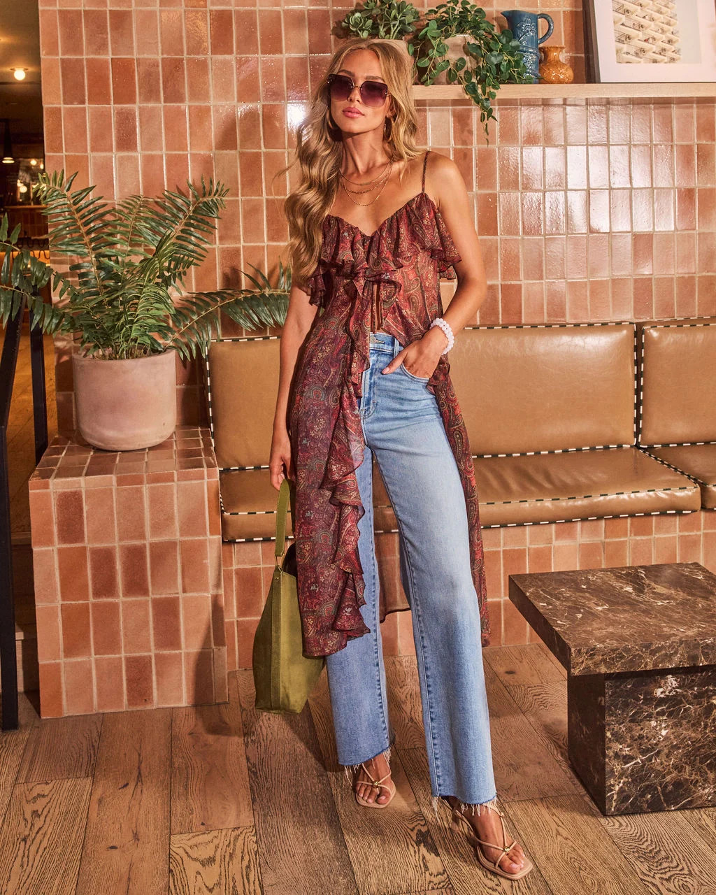 Wild Dahlia Ruffle Paisley Maxi Top | VICI