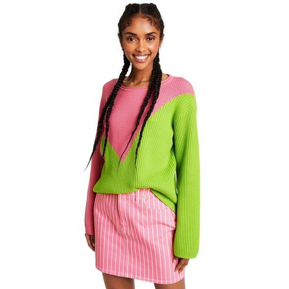 Women's Crewneck Pullover Sweater - Victor Glemaud x Target Pink/Green | Target