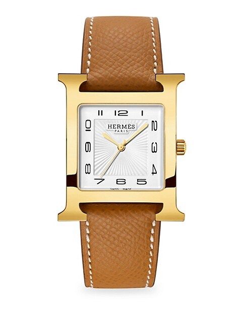 Heure H 30.5MM Goldplated & Leather Strap Watch | Saks Fifth Avenue