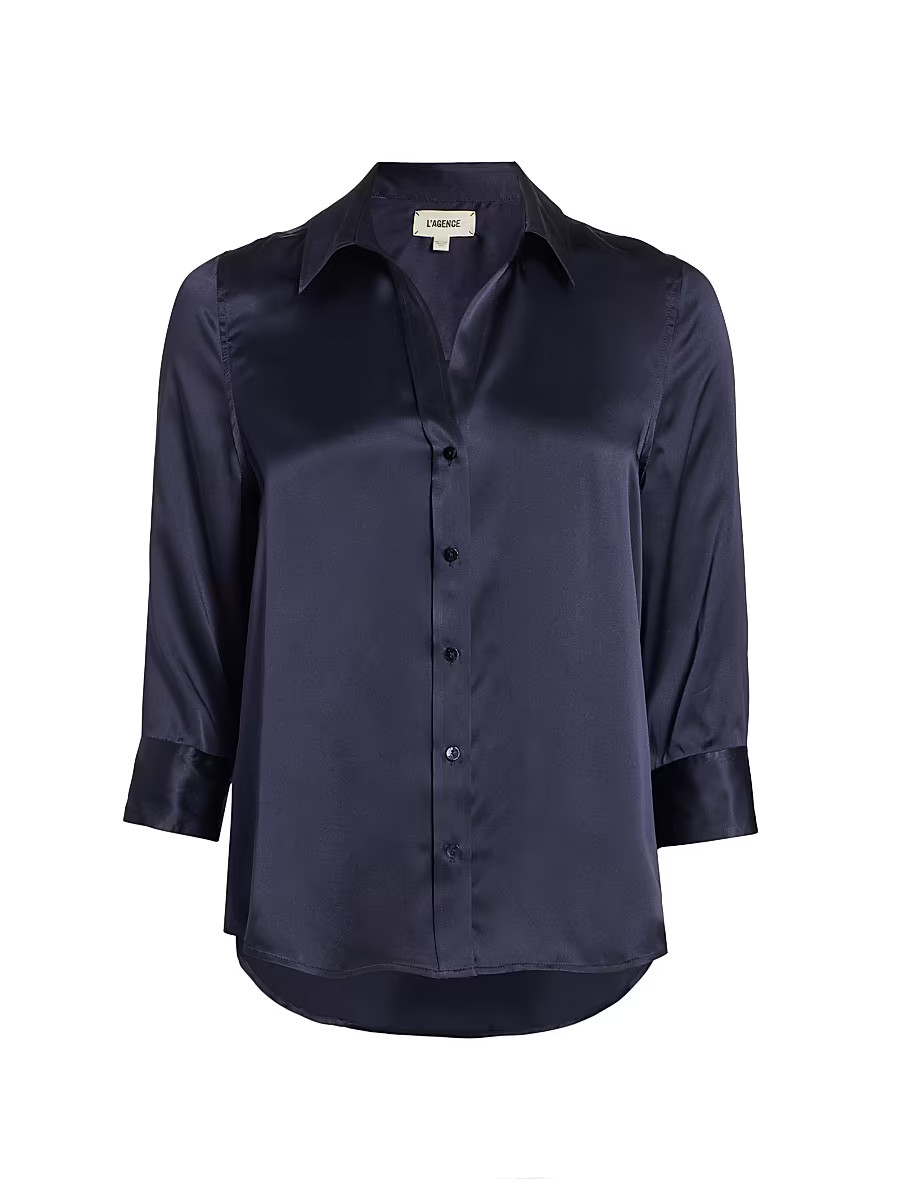 Women's Dani Three-Quarter Sleeve Silk Shirt - Midnight - Size XS | Saks Fifth Avenue