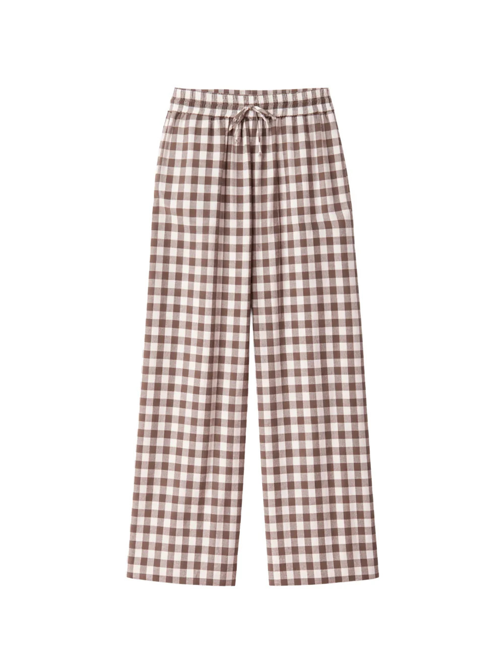Brown Gingham Linen Blend Casual Trouser | Ro&Zo
