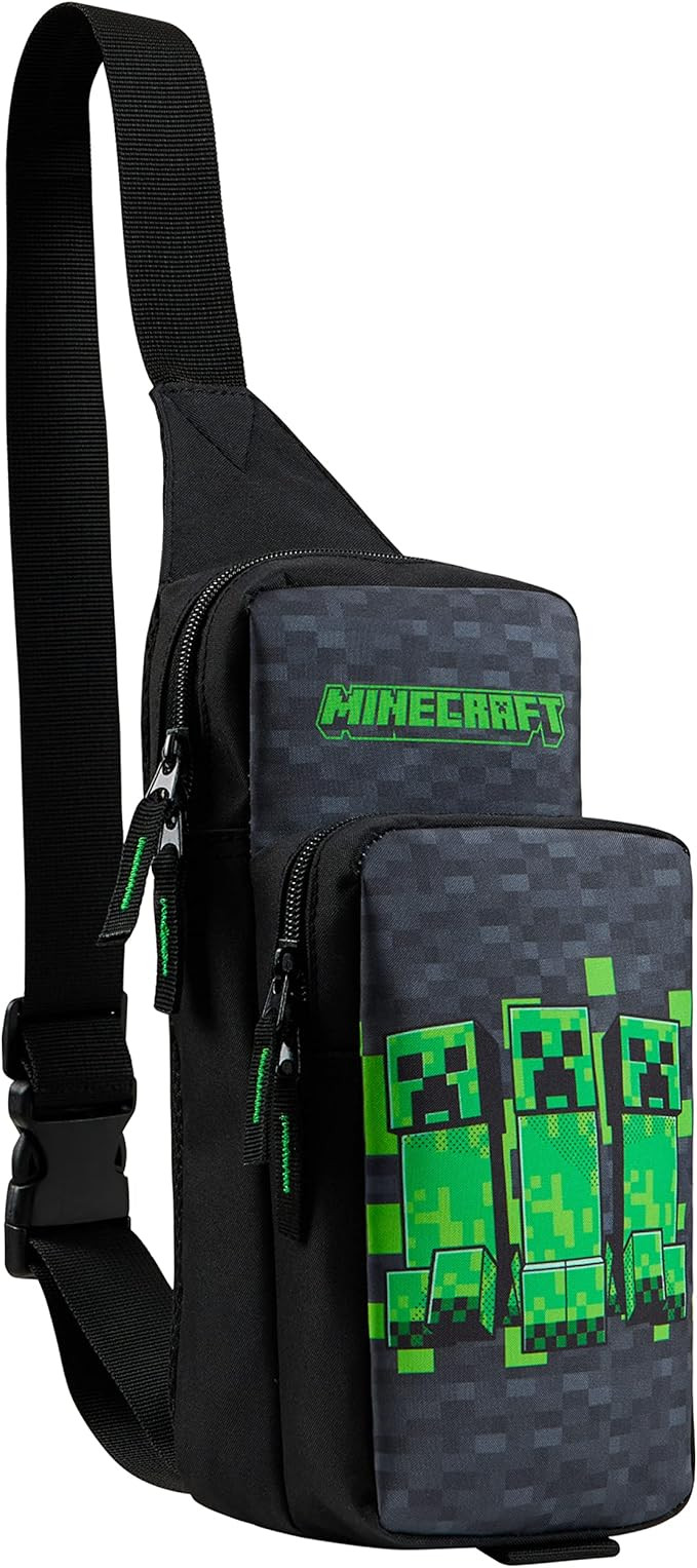 Minecraft Crossbody Bag for Boys Teens Creeper Sling Bag Chest Bag for Travel (Black/Green) | Amazon (US)