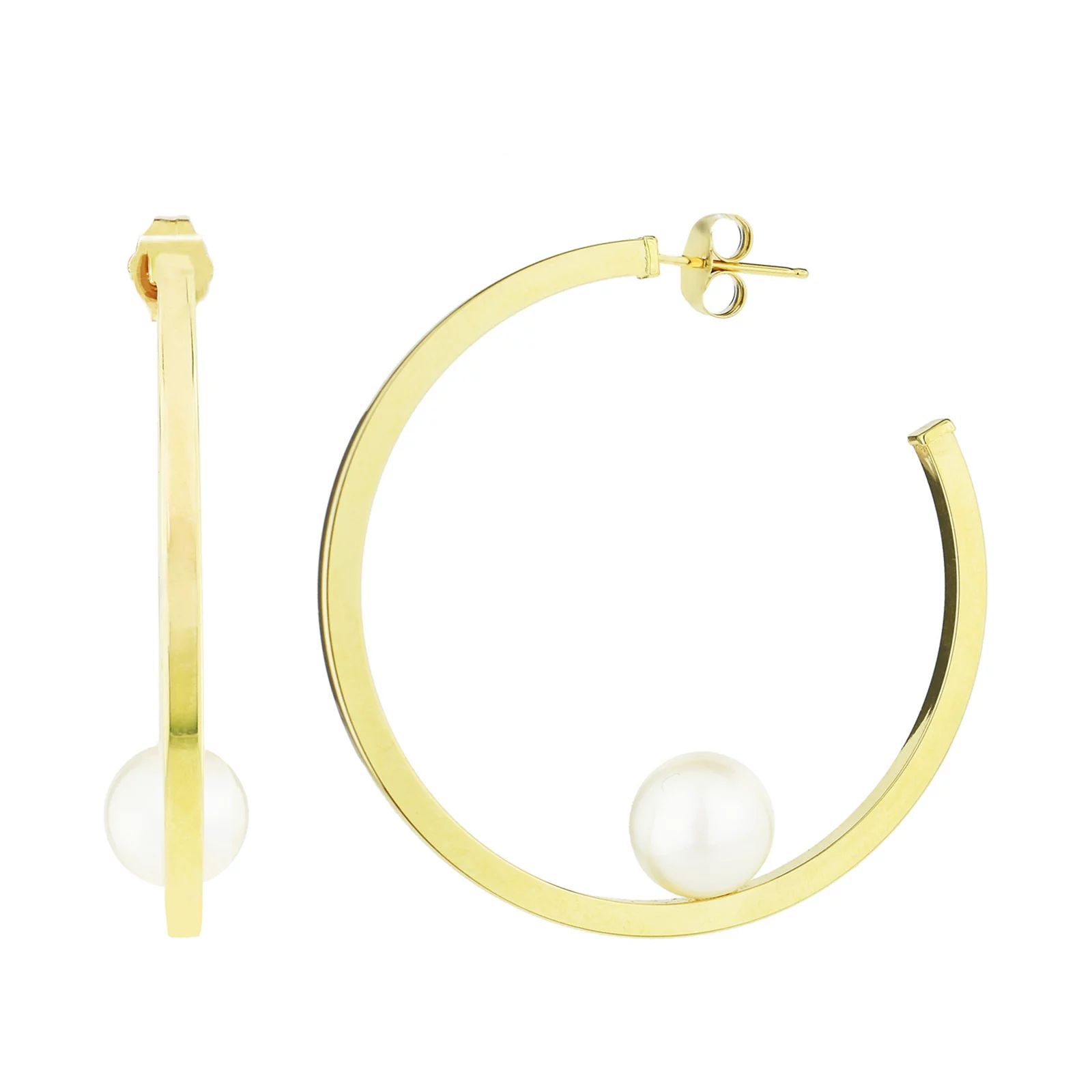 14k Gold Freshwater Cultured Pearl Hoop Earrings, Women's, White | Kohl's