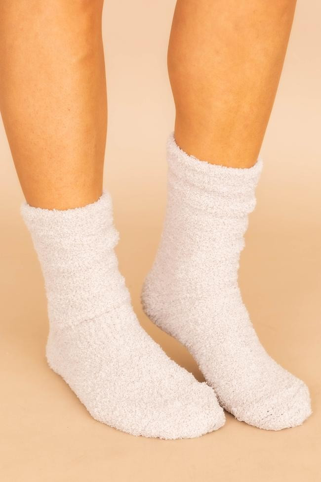 Let's Stay Home Fuzzy Beige Socks DOORBUSTER | The Pink Lily Boutique