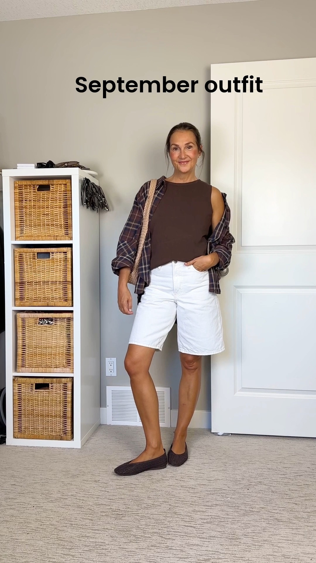 September outfit for when it’s warm but you want to dress for fall.
I’m 5’ 7” wearing my usual size S in the knit tank and 27 in the shorts. Ballet flats fit a little snug, I sized down 1/2 size.
Plaid shirt is old but I linked similar.

#LTKcanada #LTKfall #LTKover50style