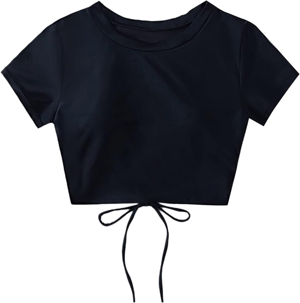 MakeMeChic Women's Short Sleeve Cut Out Tie Back Bikini Top Sports Tee Built in Bra | Amazon (US)