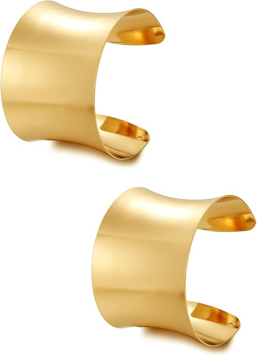 BOMAIL 2 Pcs Cuff Bangle Bracelet Set for Women Open Wide Wire Bracelets Gold Wrist Cuff Wrap Bra... | Amazon (US)