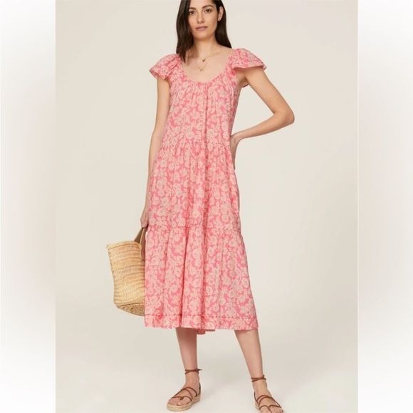 The Great Whipstitched plumeria cotton midi Maxi dress pink size 1 small | Poshmark