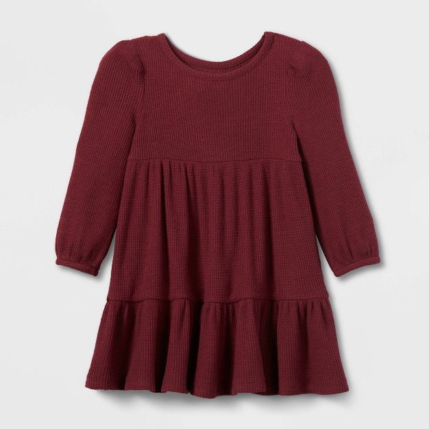 Toddler Girls' Tiered Cozy Waffle Long Sleeve Dress - Cat & Jack™ Burgundy | Target