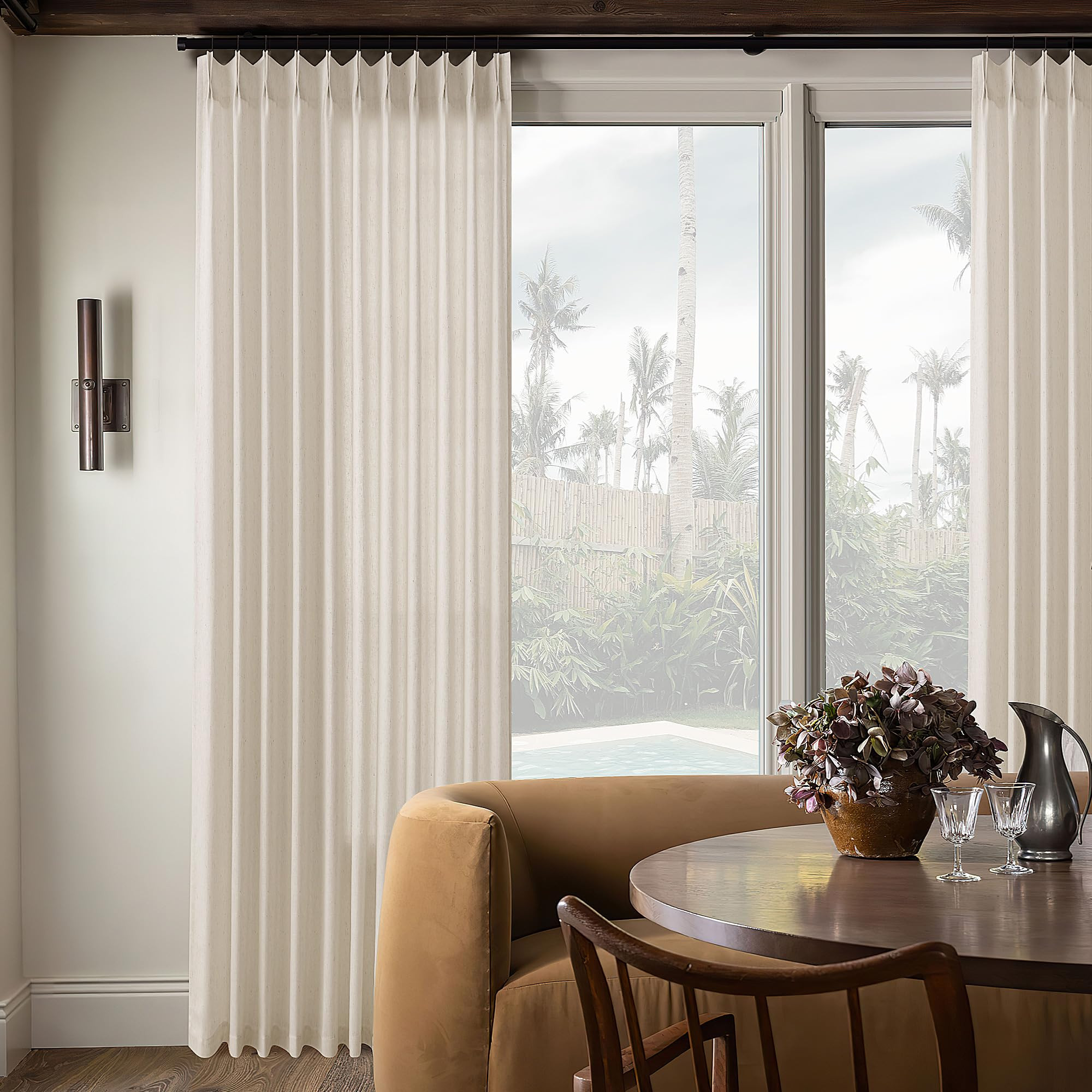 Beige Pinch Pleat Linen Curtains for Patio Sliding Door 72 Inch Width 120 Inches Long Light Filte... | Amazon (US)