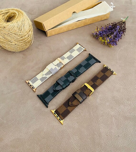 Checkered style authentic Leather Apple Watchband. 38mm 40mm 41mm 42mm 44mm 45mm Suitable with al... | Etsy (US)