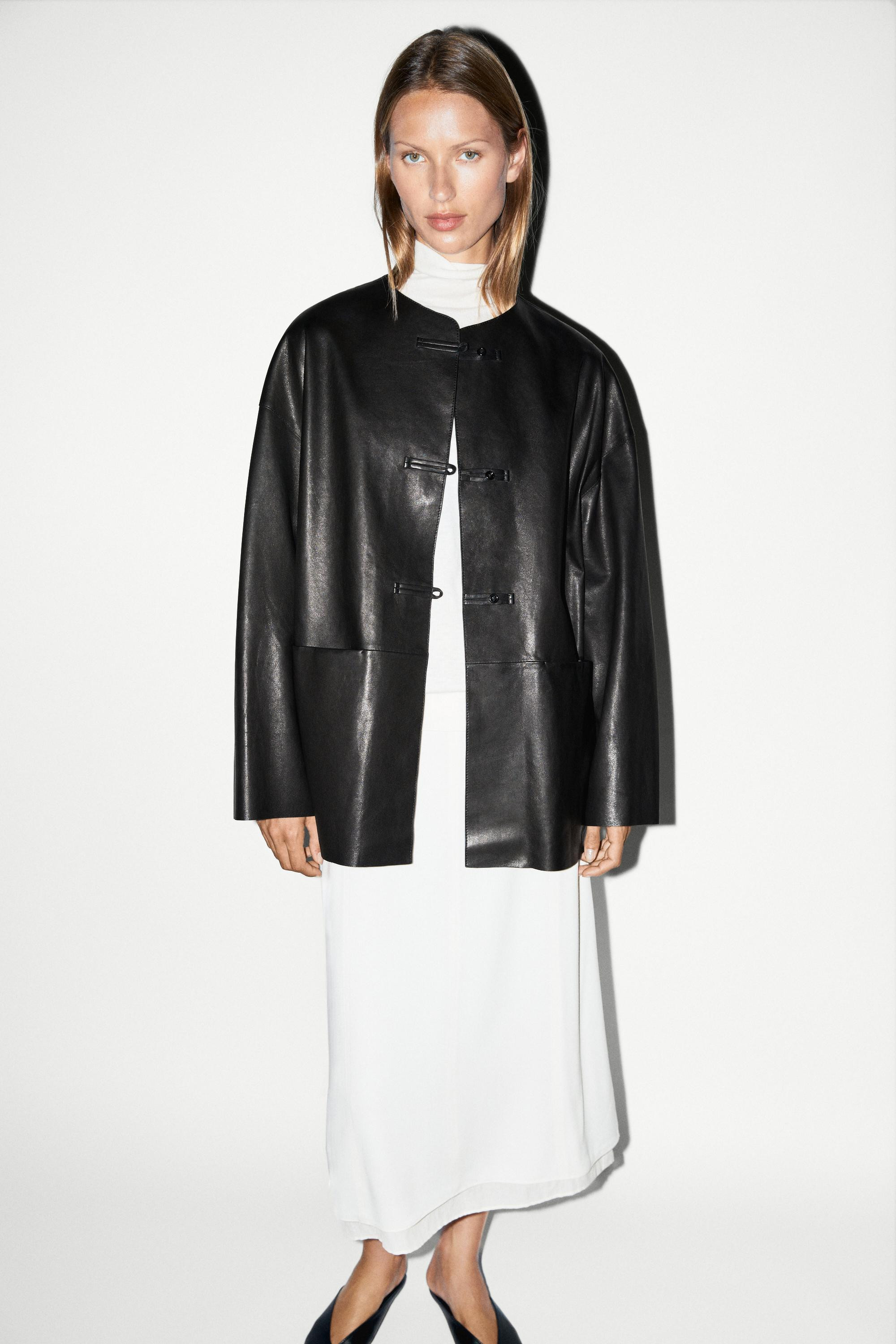 Leather jacket with toggle detail | Massimo Dutti UK