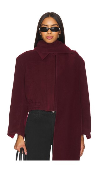 Scarf-detailed Cachet Bomber Jacket in Burgundy | Revolve Clothing (Global)